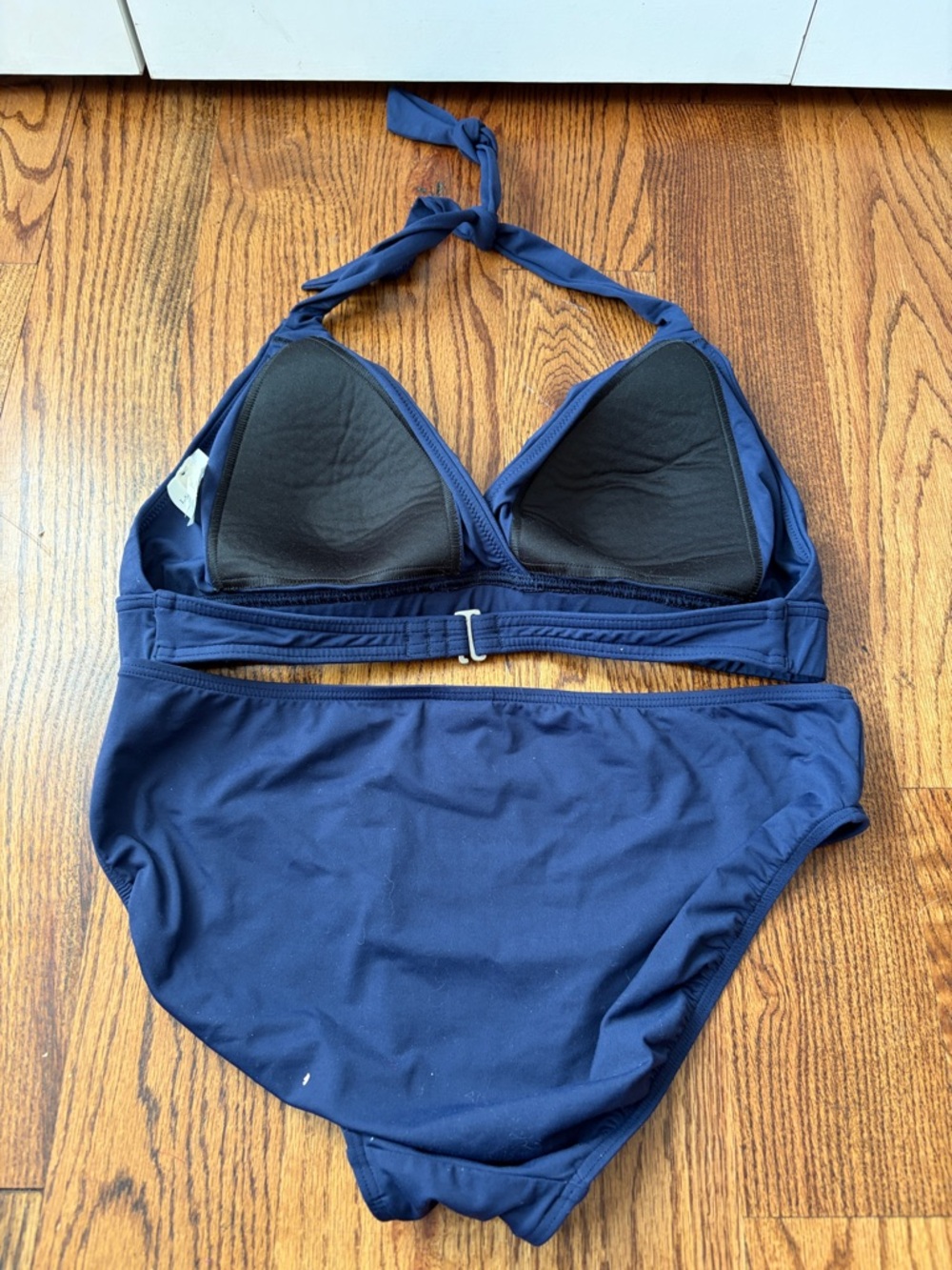 Lands' End Navy Halter Bikini Bottom Size 10 Top Size 12 - Picture 3 of 4